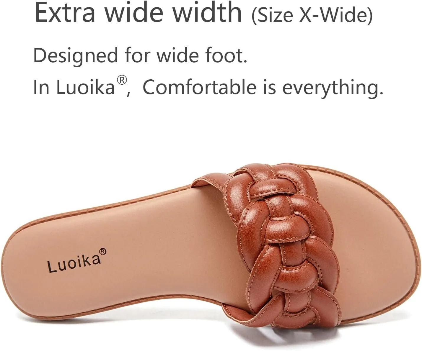 Luoika Women's Wide Width Flat Slides Sandals, Casual Comfortable Summer Beach Shoes Slip on Slide Sandal for Women.