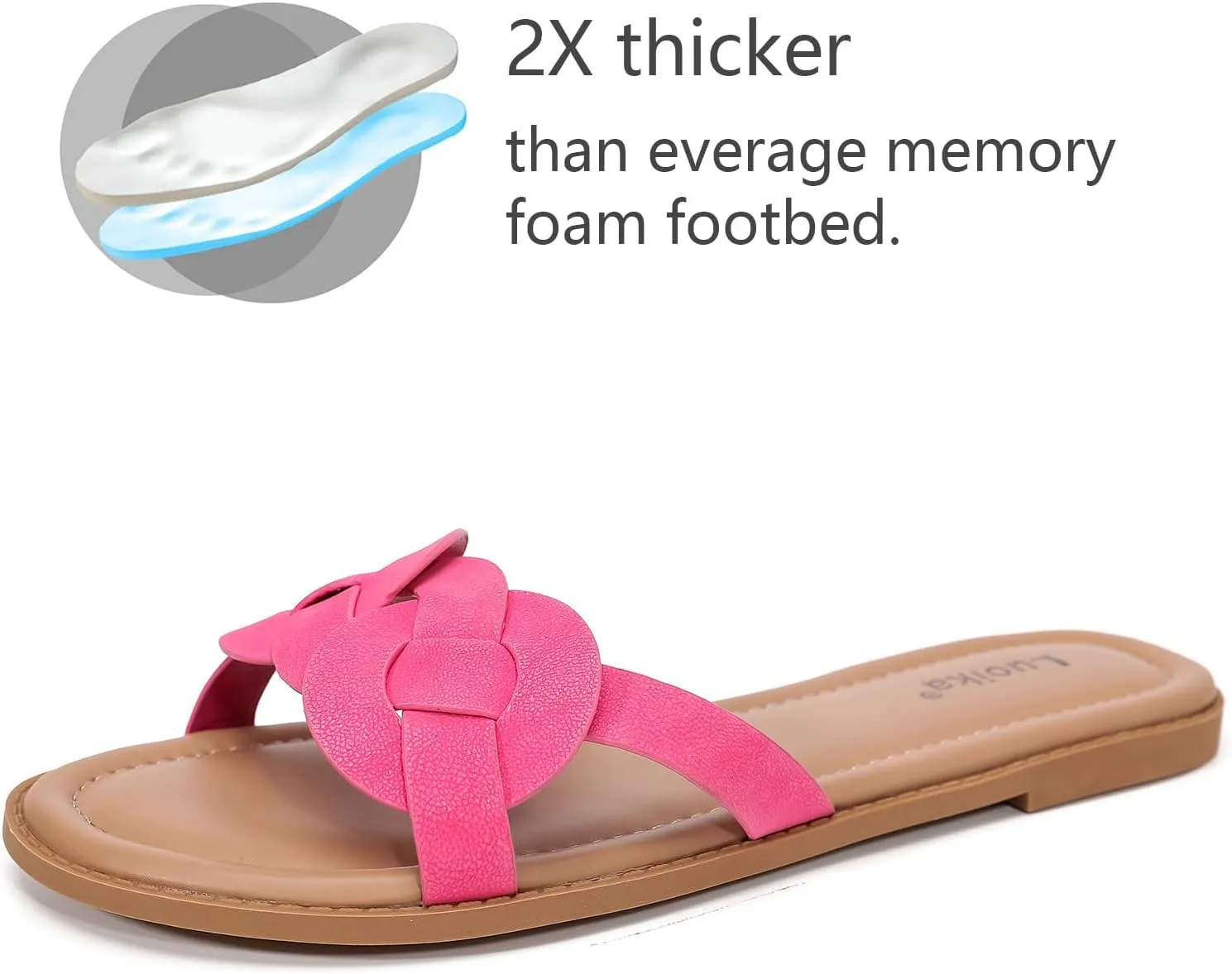 Luoika Women's Wide Width Flat Slides Sandals, Casual Comfortable Summer Beach Shoes Slip on Slide Sandal for Women.