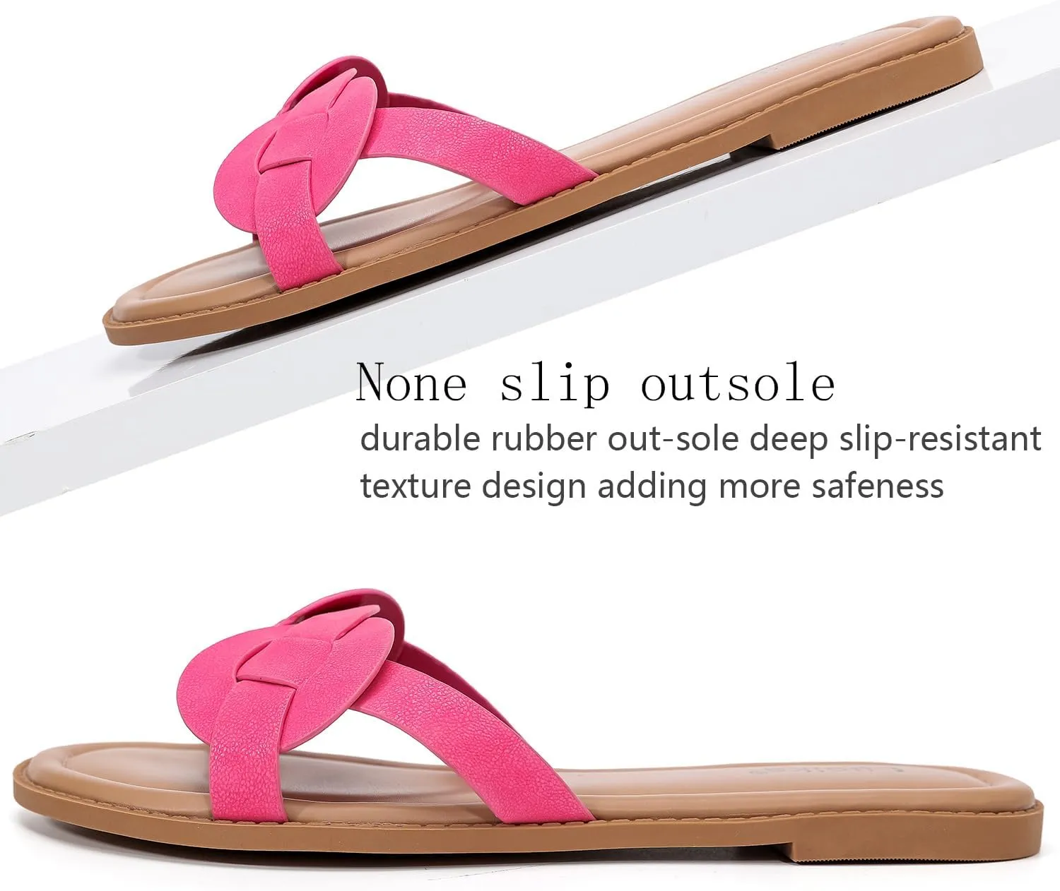 Luoika Women's Wide Width Flat Slides Sandals, Casual Comfortable Summer Beach Shoes Slip on Slide Sandal for Women.