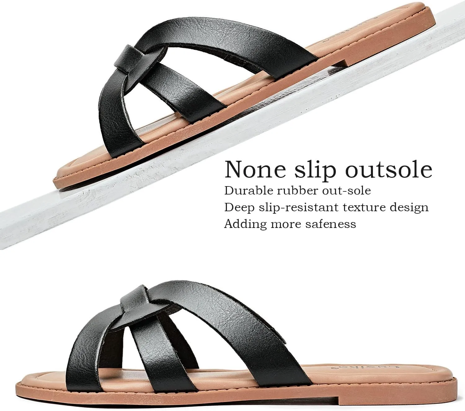 Luoika Women's Wide Width Flat Slides Sandals, Slip on Slide Sandal Casual Comfortable Summer Beach Shoes for Women.