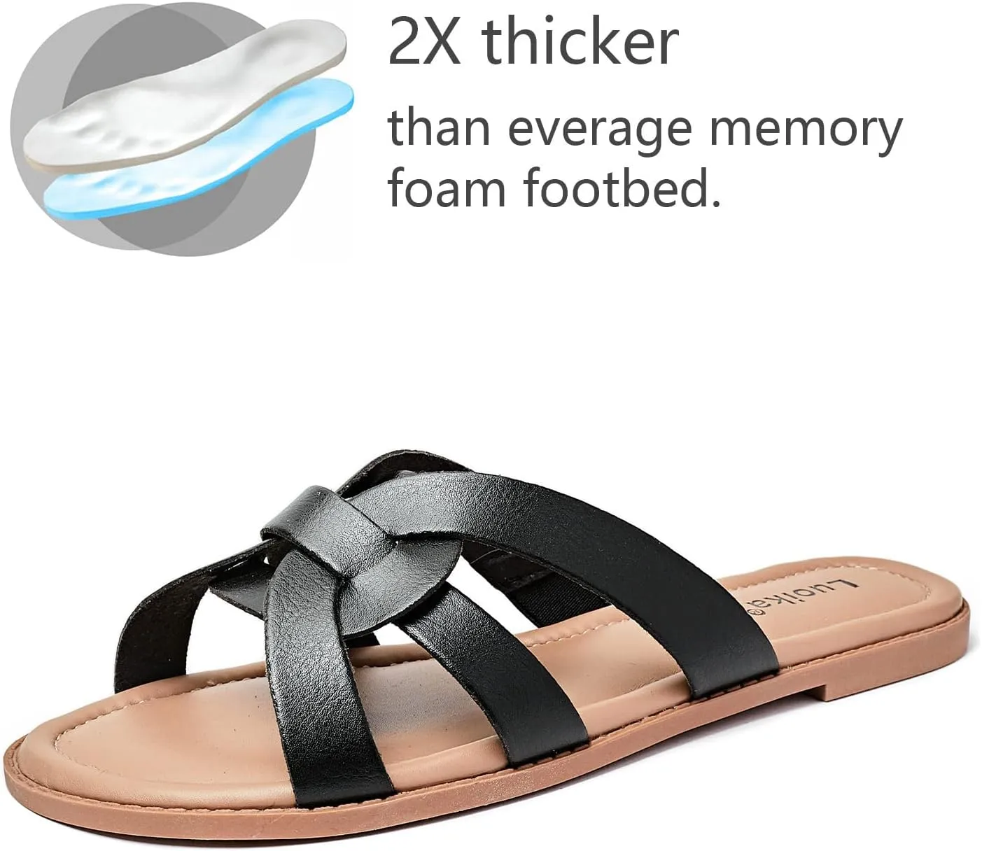 Luoika Women's Wide Width Flat Slides Sandals, Slip on Slide Sandal Casual Comfortable Summer Beach Shoes for Women.