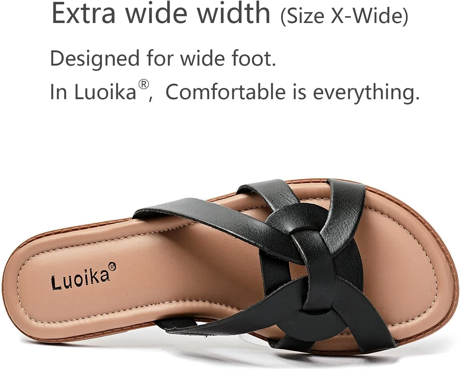 Luoika Women's Wide Width Flat Slides Sandals, Slip on Slide Sandal Casual Comfortable Summer Beach Shoes for Women.