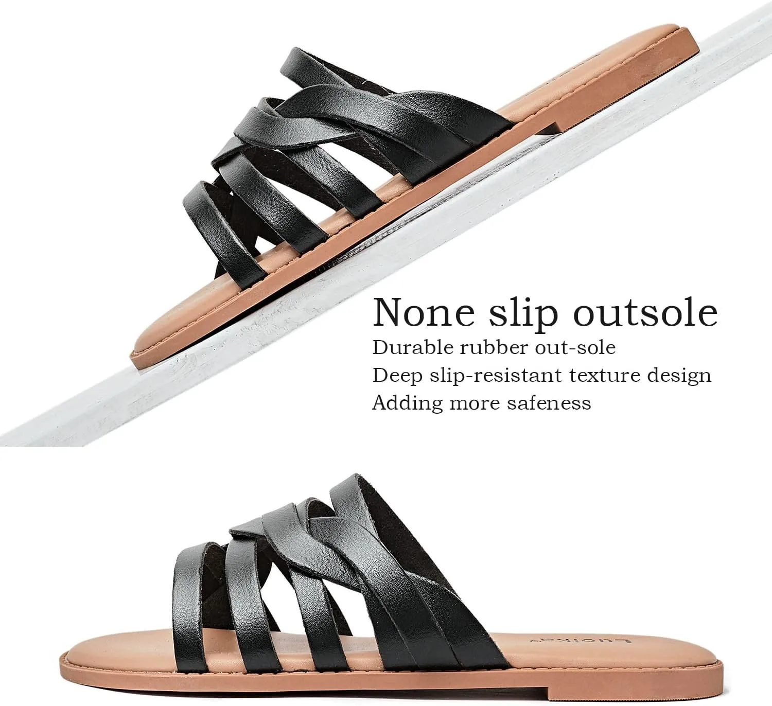 Luoika Women's Wide Width Flat Slides Sandals, Slip on Slide Sandal Casual Comfortable Summer Beach Shoes for Women.