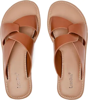 Luoika Women's Wide Width Flat Slides Sandals, Strapy Slide Sandal Slip on Dressy Summer Shoes for Women.