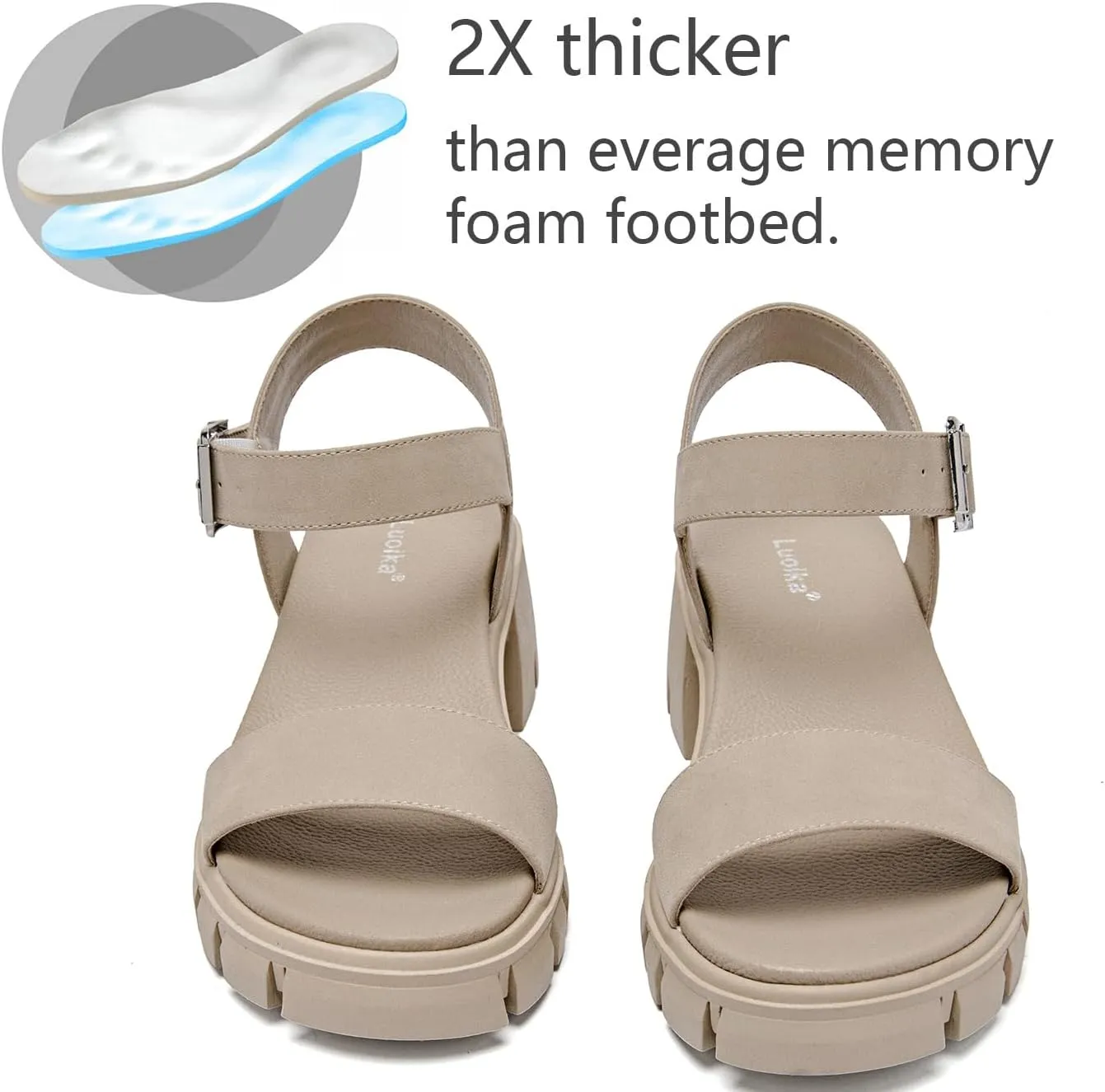 Luoika Women's Wide Width Pump Heel Sandals, Fashion Plateform Block Heel Open Toe Sandal with Adjustable Ankle Strap Women's Casual Summer Shoes.