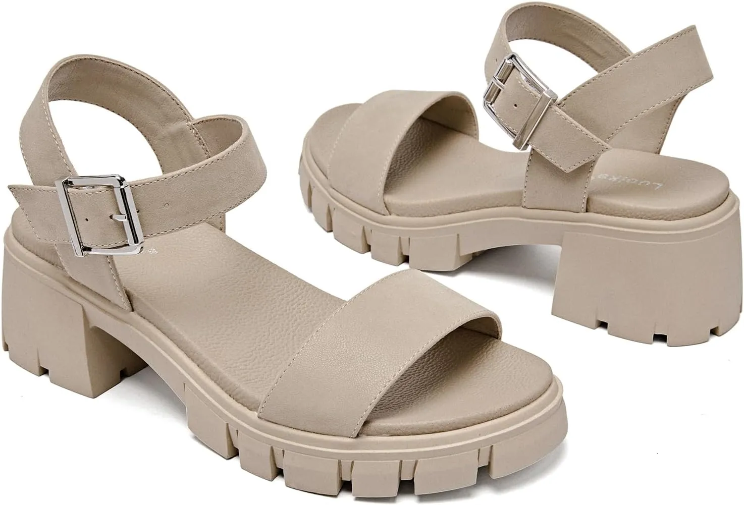 Luoika Women's Wide Width Pump Heel Sandals, Fashion Plateform Block Heel Open Toe Sandal with Adjustable Ankle Strap Women's Casual Summer Shoes.