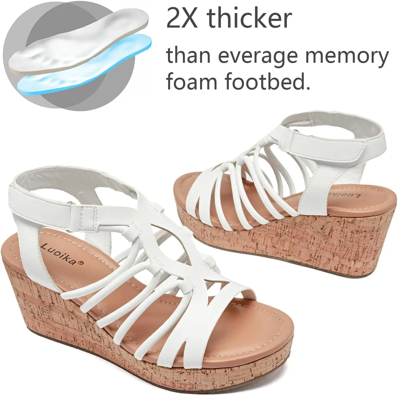 Luoika Women's Wide Width Wedge Sandals, Ankle Strap Open Toe Platform Wedge Pump Heel Women's Sandals Concise Casual Summer Shoes.