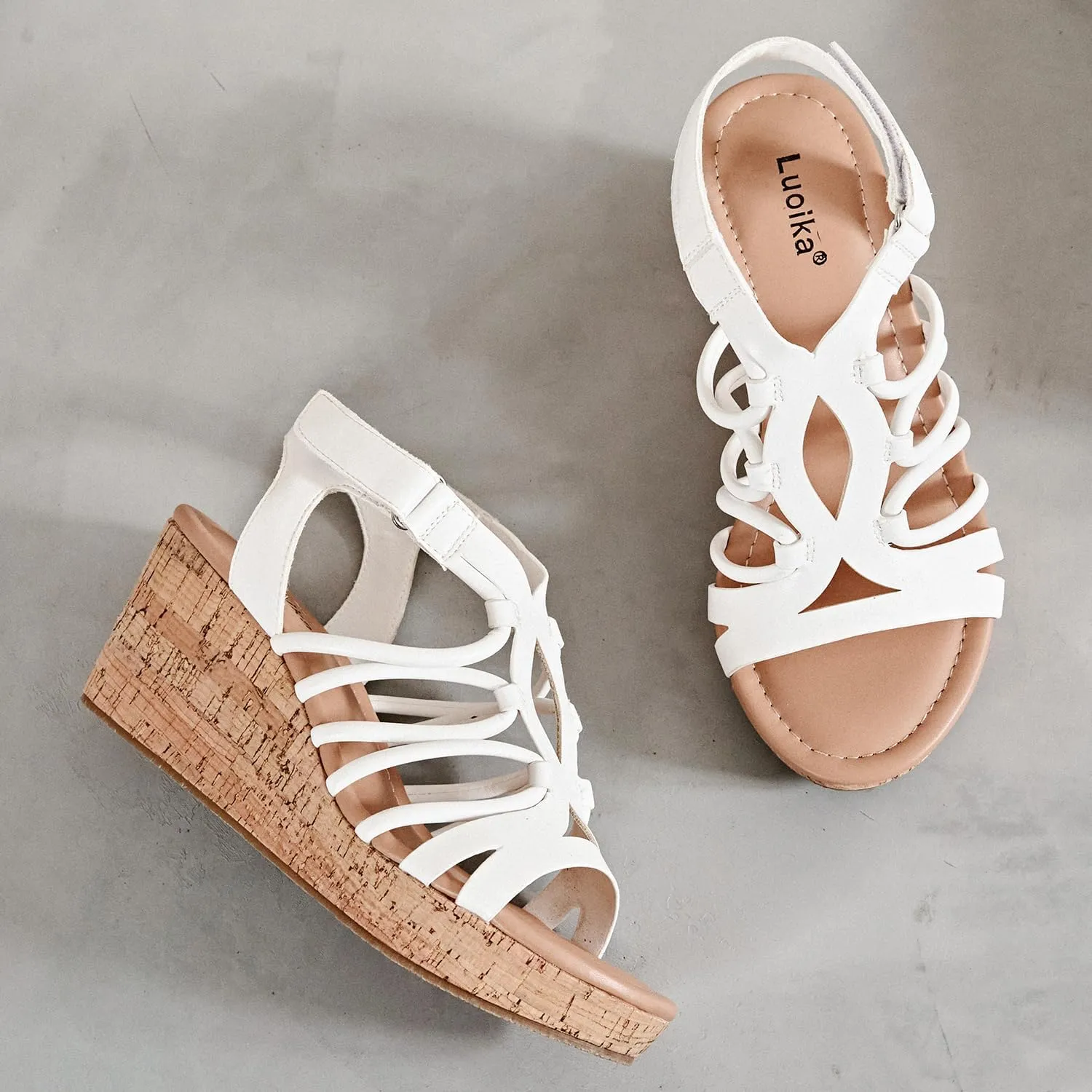 Luoika Women's Wide Width Wedge Sandals, Ankle Strap Open Toe Platform Wedge Pump Heel Women's Sandals Concise Casual Summer Shoes.