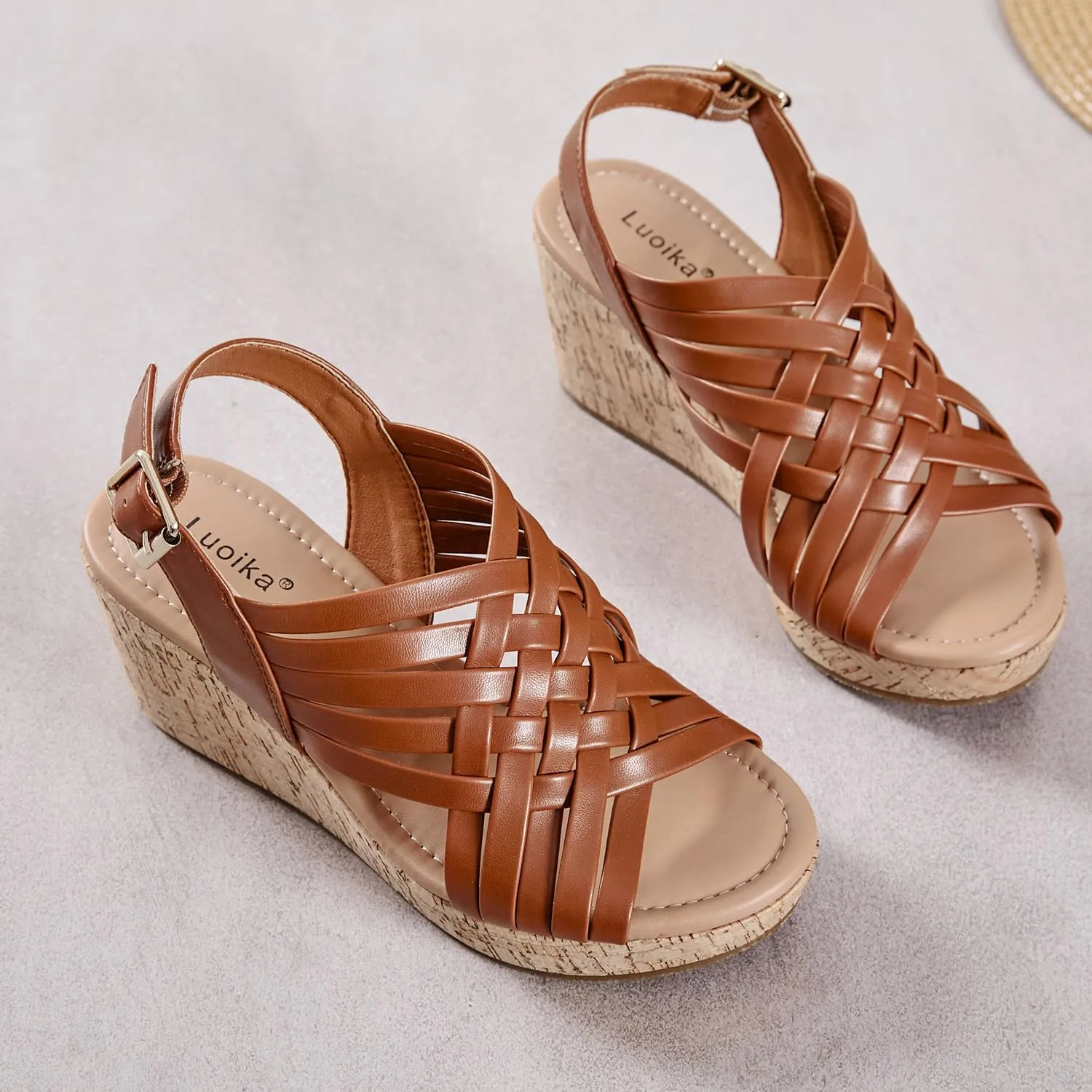 Luoika Women's Wide Width Wedge Sandals, Platform Wedge Pump Heel Ankle Strap Open Toe Women's Sandals Concise Casual Summer Shoes.