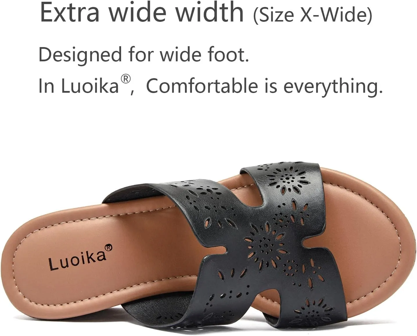 Luoika Women's Wide Width Wedge Slides Sandals, Slip on Plateform Wedge Pump Heel Casual Summer Sandals for Women.