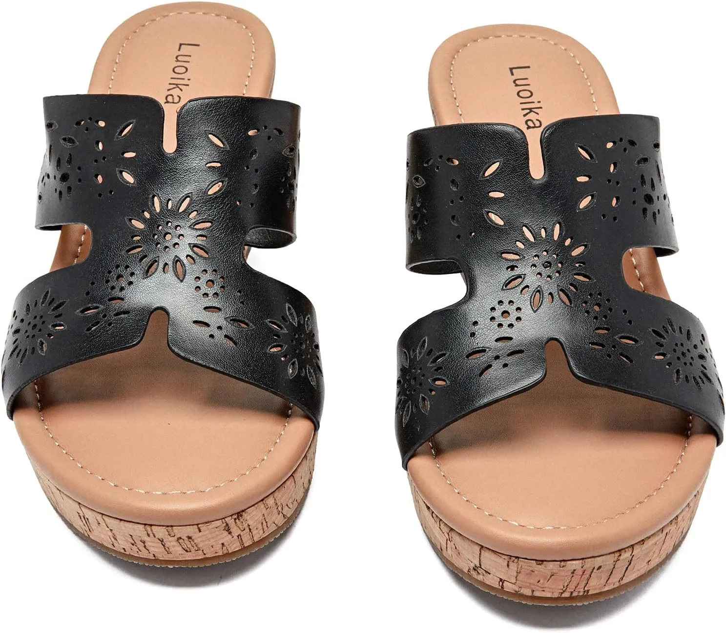 Luoika Women's Wide Width Wedge Slides Sandals, Slip on Plateform Wedge Pump Heel Casual Summer Sandals for Women.