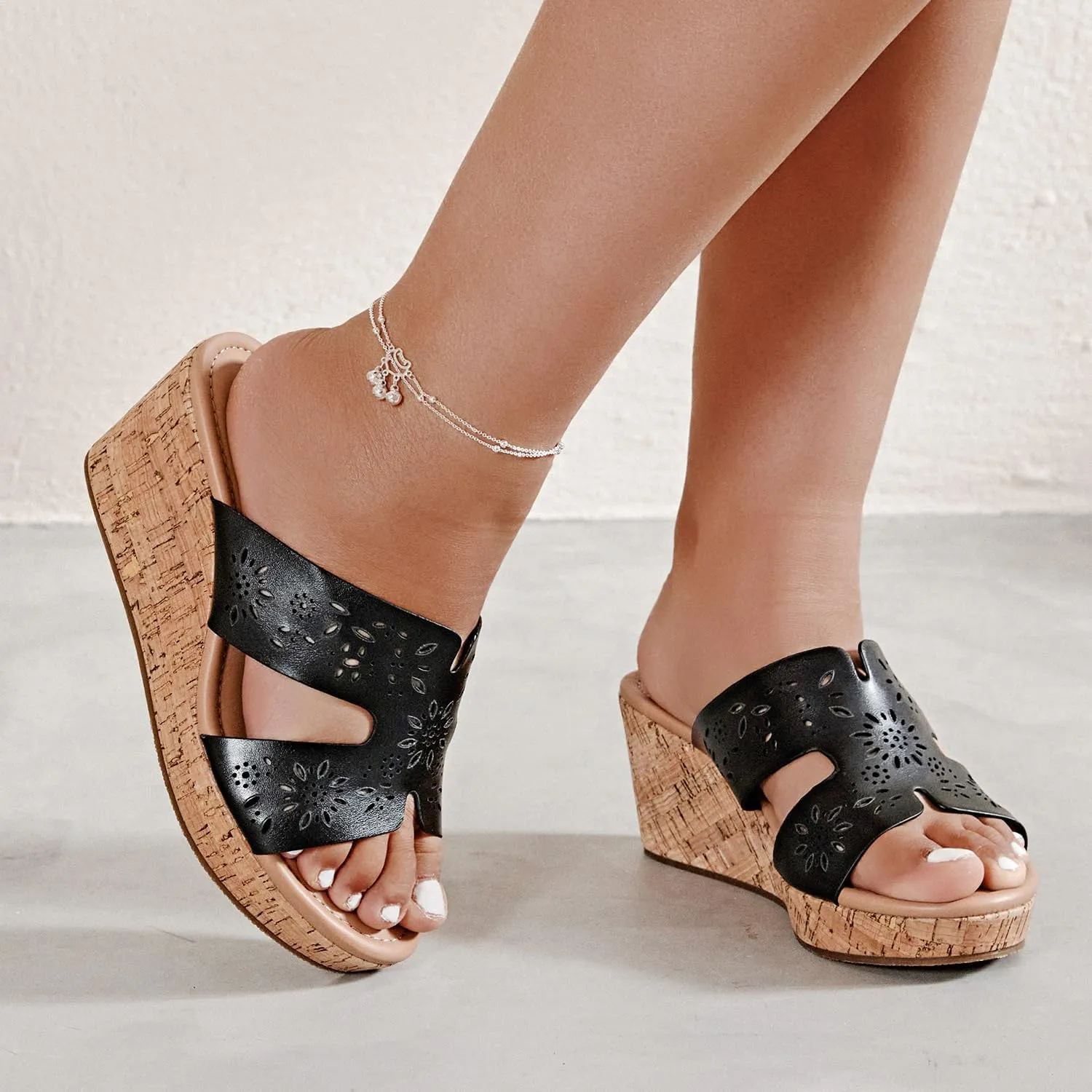 Luoika Women's Wide Width Wedge Slides Sandals, Slip on Plateform Wedge Pump Heel Casual Summer Sandals for Women.