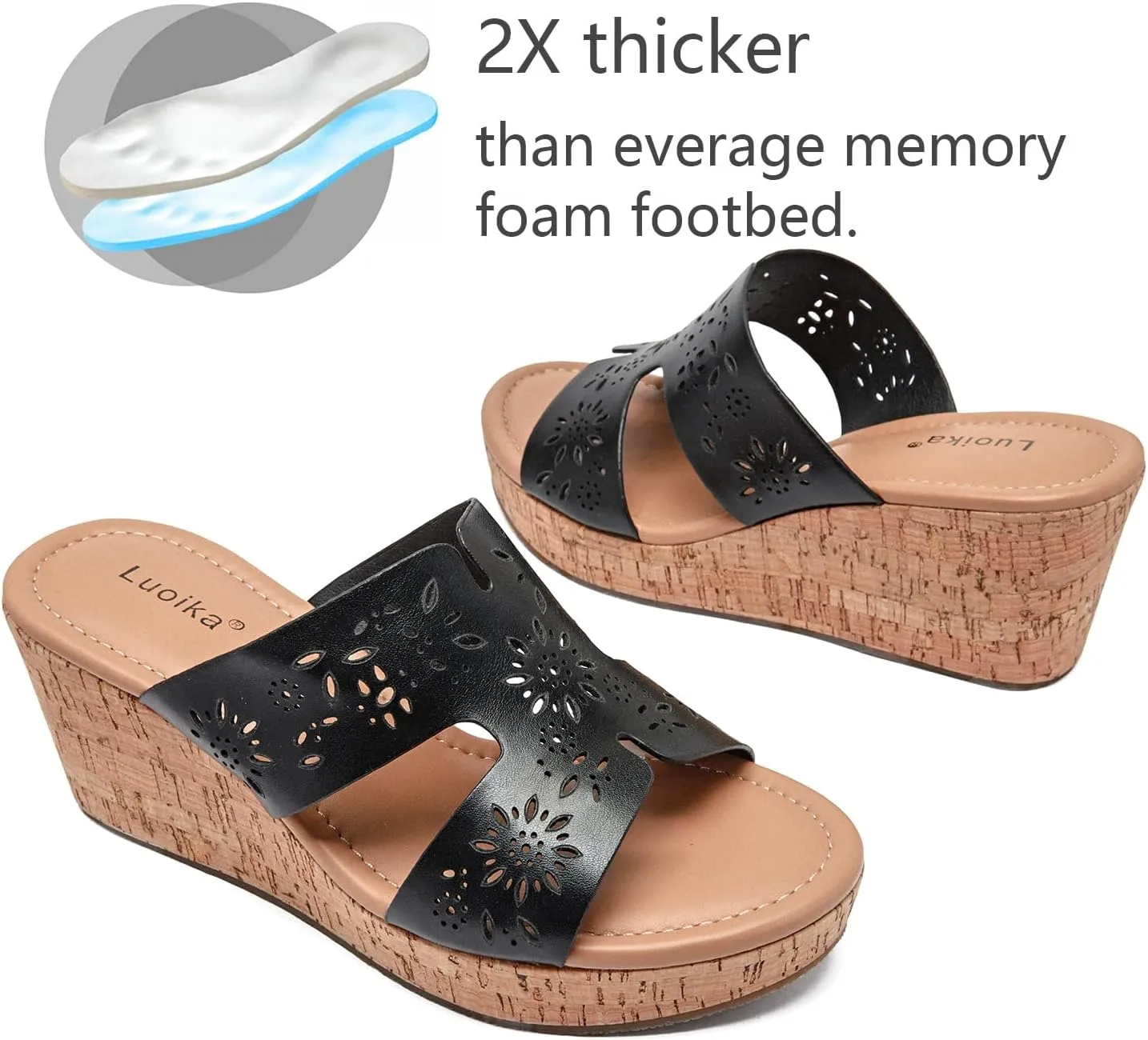 Luoika Women's Wide Width Wedge Slides Sandals, Slip on Plateform Wedge Pump Heel Casual Summer Sandals for Women.
