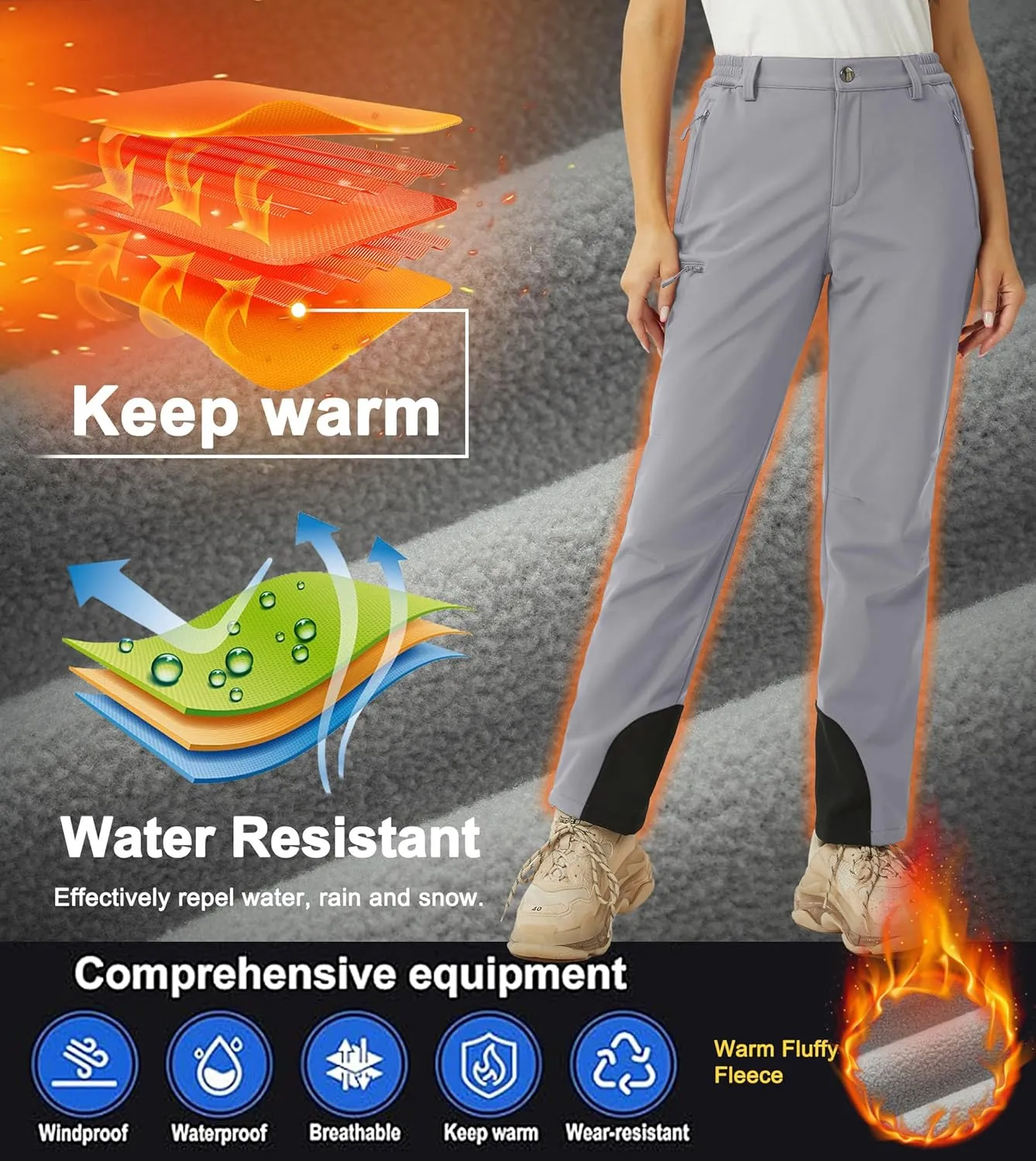 MAGCOMSEN Women's Fleece Lined Winter Hiking Pants Waterproof Insulated Ski Snow Pants Outdoor Hunting Softshell Pants