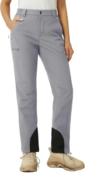 MAGCOMSEN Women's Fleece Lined Winter Hiking Pants Waterproof Insulated Ski Snow Pants Outdoor Hunting Softshell Pants