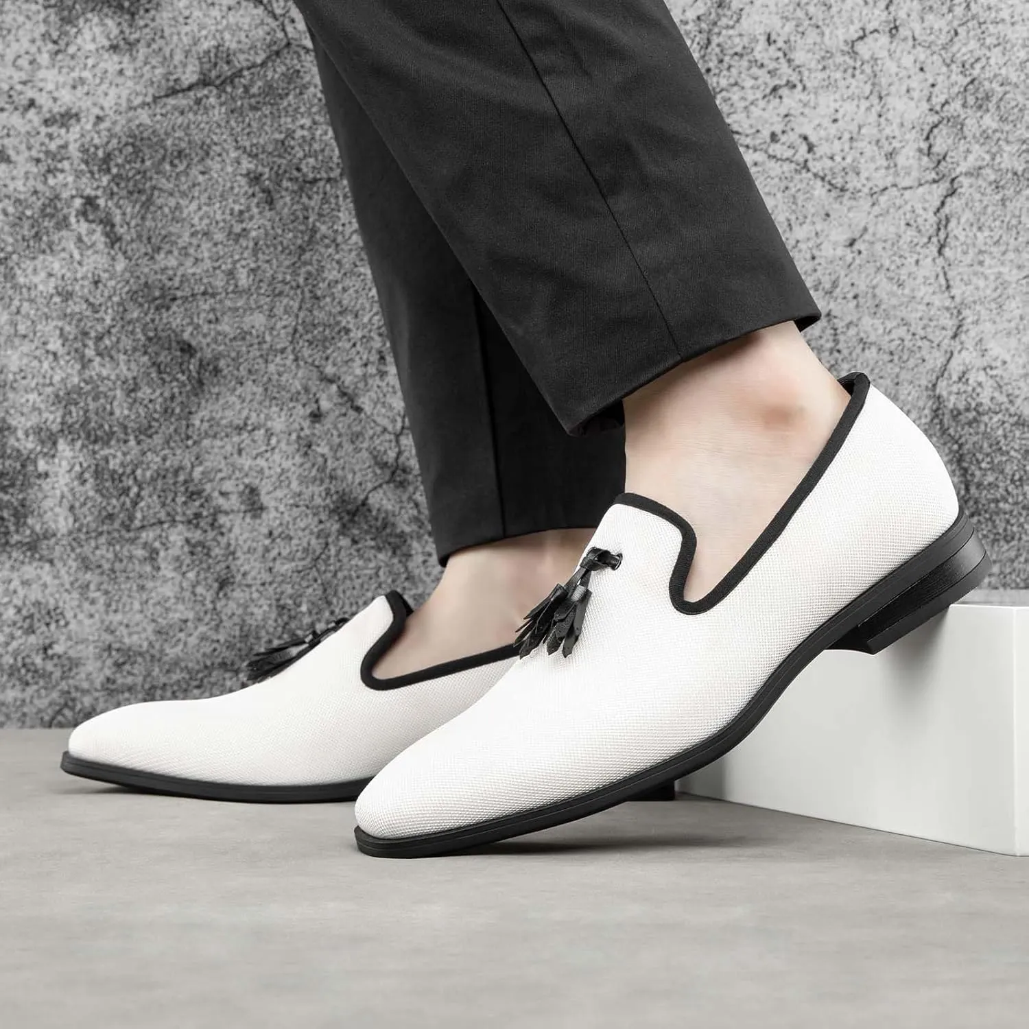 Meijiana Men's Loafers Lightweight Slip-On Moccasins Stylish Dress Shoes Breathable Tassels Loafers