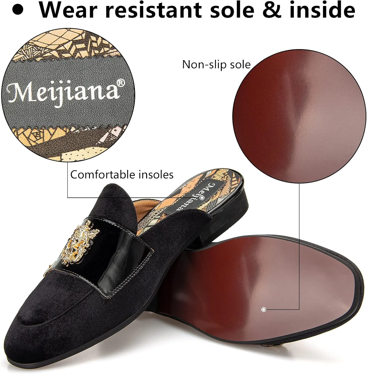 Meijiana Men's Slippers Slip-On Loafers Leather Formal Wear Casual Open Back Sandals