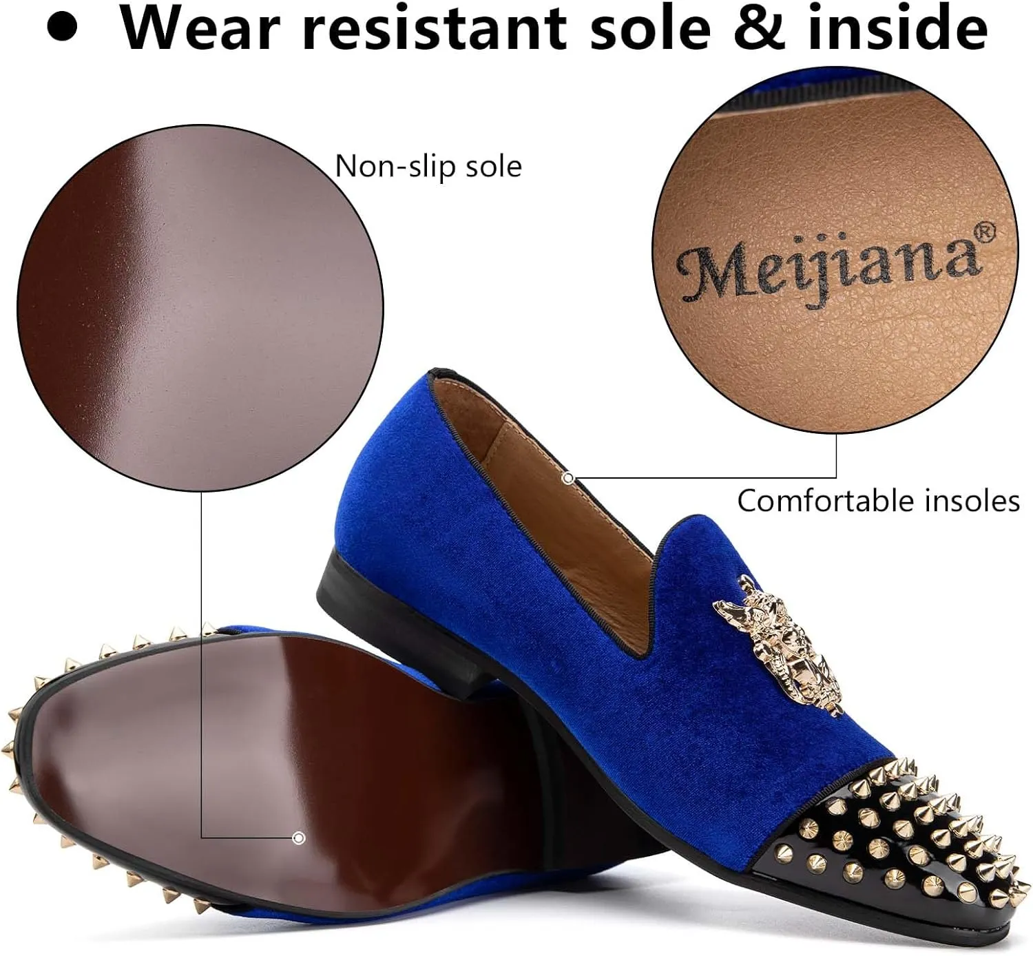 Meijiana Mens Velvet Loafers Dress Shoes with Metal Embellishments Party Luxury Loafer Shoes