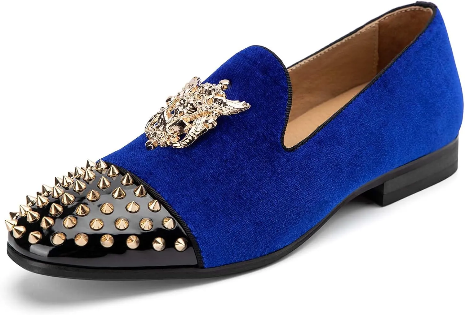 Meijiana Mens Velvet Loafers Dress Shoes with Metal Embellishments Party Luxury Loafer Shoes