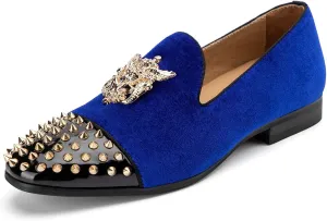 Meijiana Mens Velvet Loafers Dress Shoes with Metal Embellishments Party Luxury Loafer Shoes