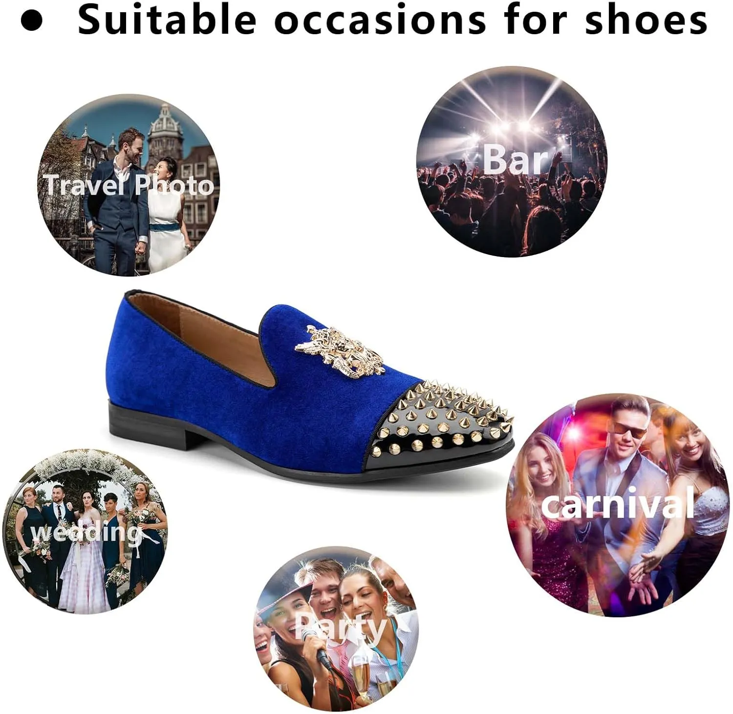 Meijiana Mens Velvet Loafers Dress Shoes with Metal Embellishments Party Luxury Loafer Shoes
