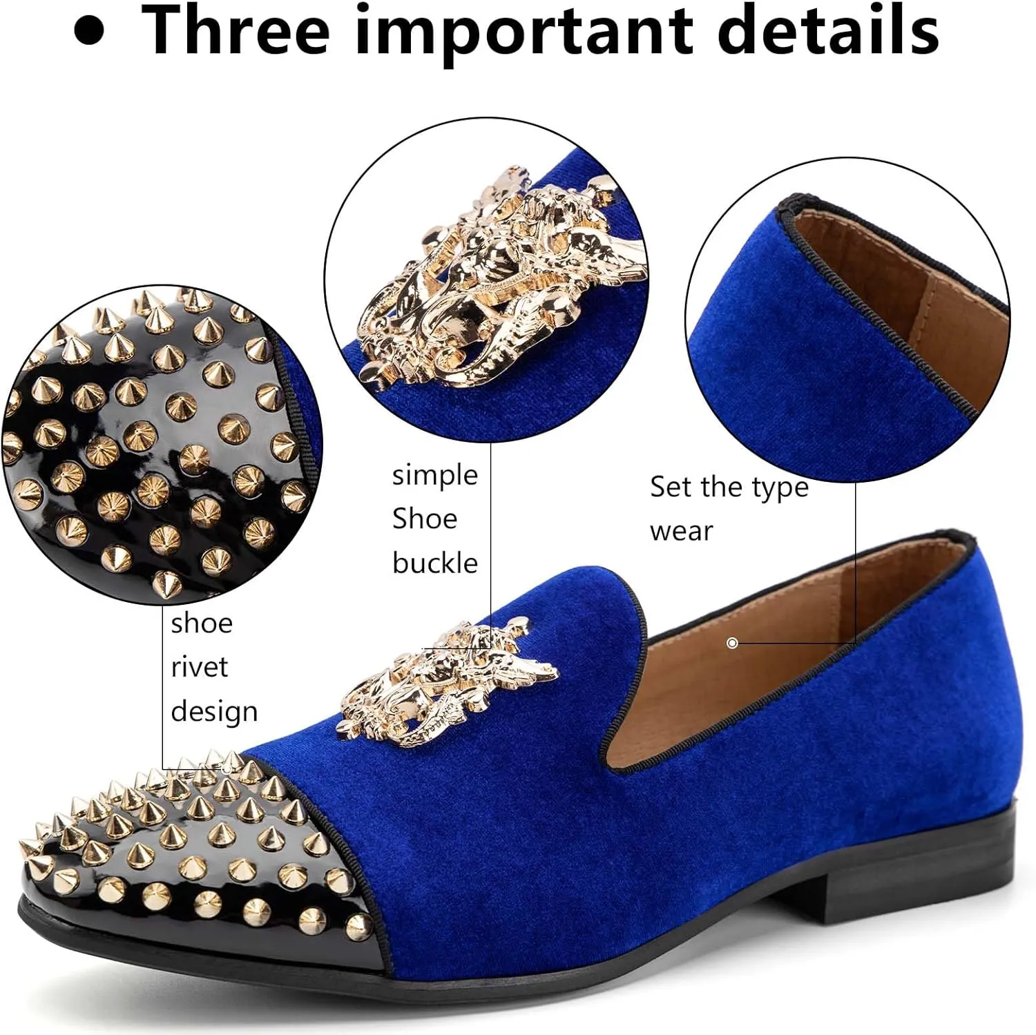Meijiana Mens Velvet Loafers Dress Shoes with Metal Embellishments Party Luxury Loafer Shoes