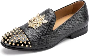 Meijiana Mens Velvet Loafers Dress Shoes with Metal Embellishments Party Luxury Loafer Shoes