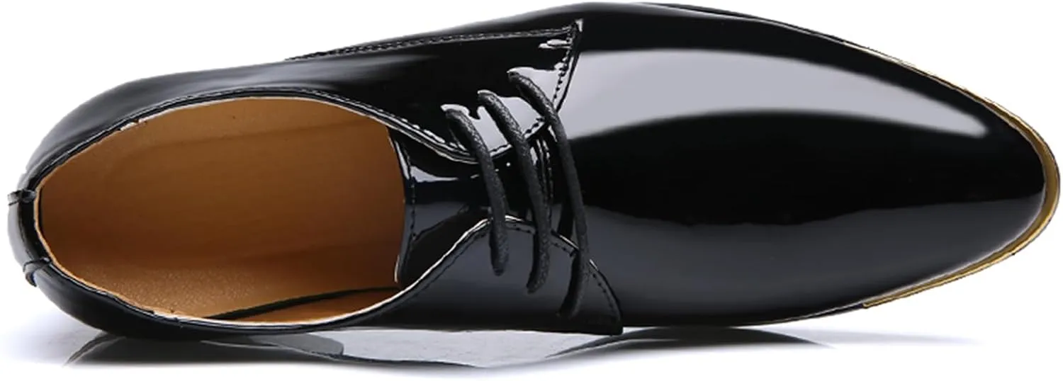 Men Dress Shoes Fashion Wedding Tuxedo Oxford Shoes Classic Pointed-Toe Lace-up Patent Leather Formal Shoes for Men