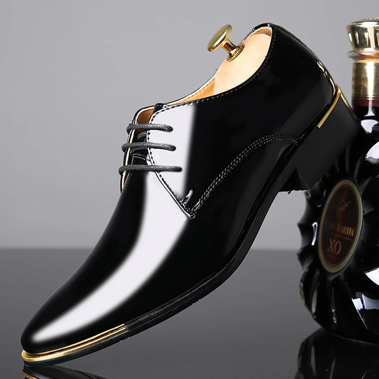 Men Dress Shoes Fashion Wedding Tuxedo Oxford Shoes Classic Pointed-Toe Lace-up Patent Leather Formal Shoes for Men