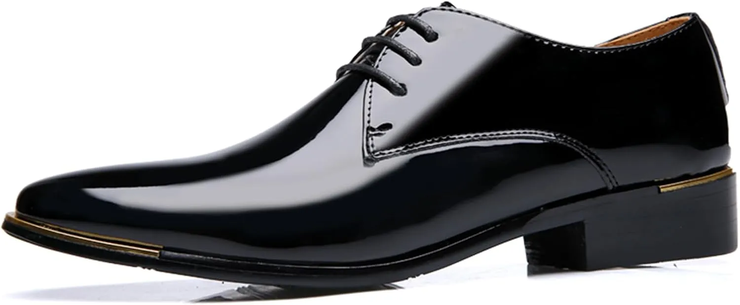Men Dress Shoes Fashion Wedding Tuxedo Oxford Shoes Classic Pointed-Toe Lace-up Patent Leather Formal Shoes for Men