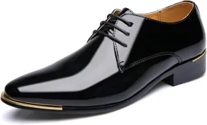Men Dress Shoes Fashion Wedding Tuxedo Oxford Shoes Classic Pointed-Toe Lace-up Patent Leather Formal Shoes for Men