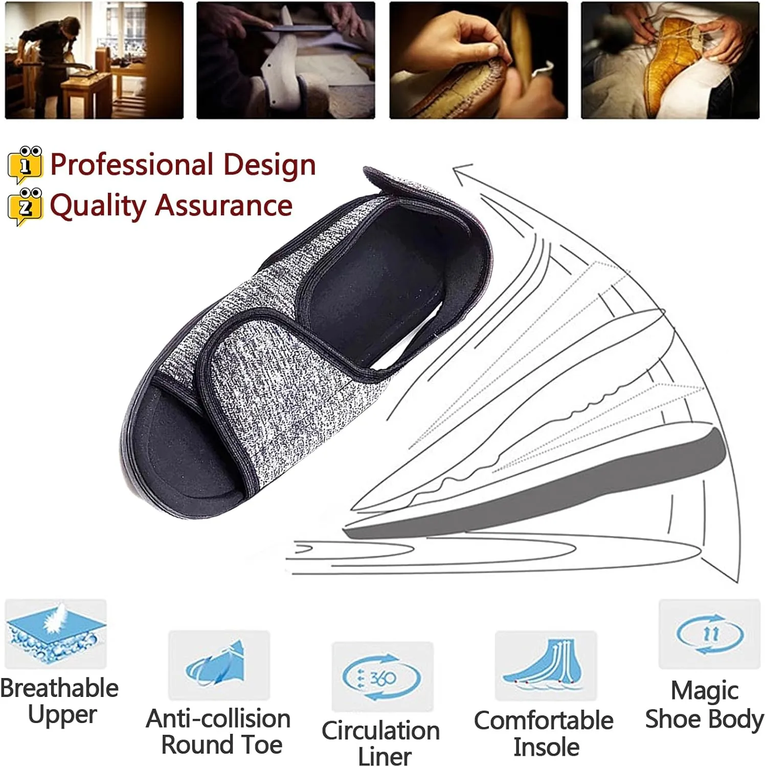 Men Women Diabetic Shoes, Extra Wide Width Open Toe Sandals, Adjustable Magic Stickers for Wide Feet, Foot Diseases, Arthritis, Swollen Feet
