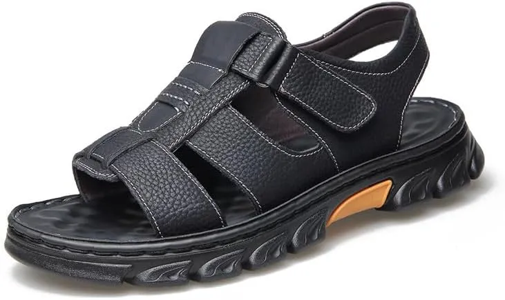 Mens Athletic Sandals Outdoor Hiking Fisherman Sandals Leather Open Toe Sandals With Arch Support Beach Water Sport Sandals