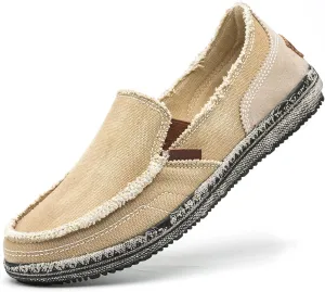 Men's Canvas Slip on Loafers Lightweight Breathable Cloth Shoes Vintage Boat Shoes Casual Flat Loafer Outdoor Walking Sneakers