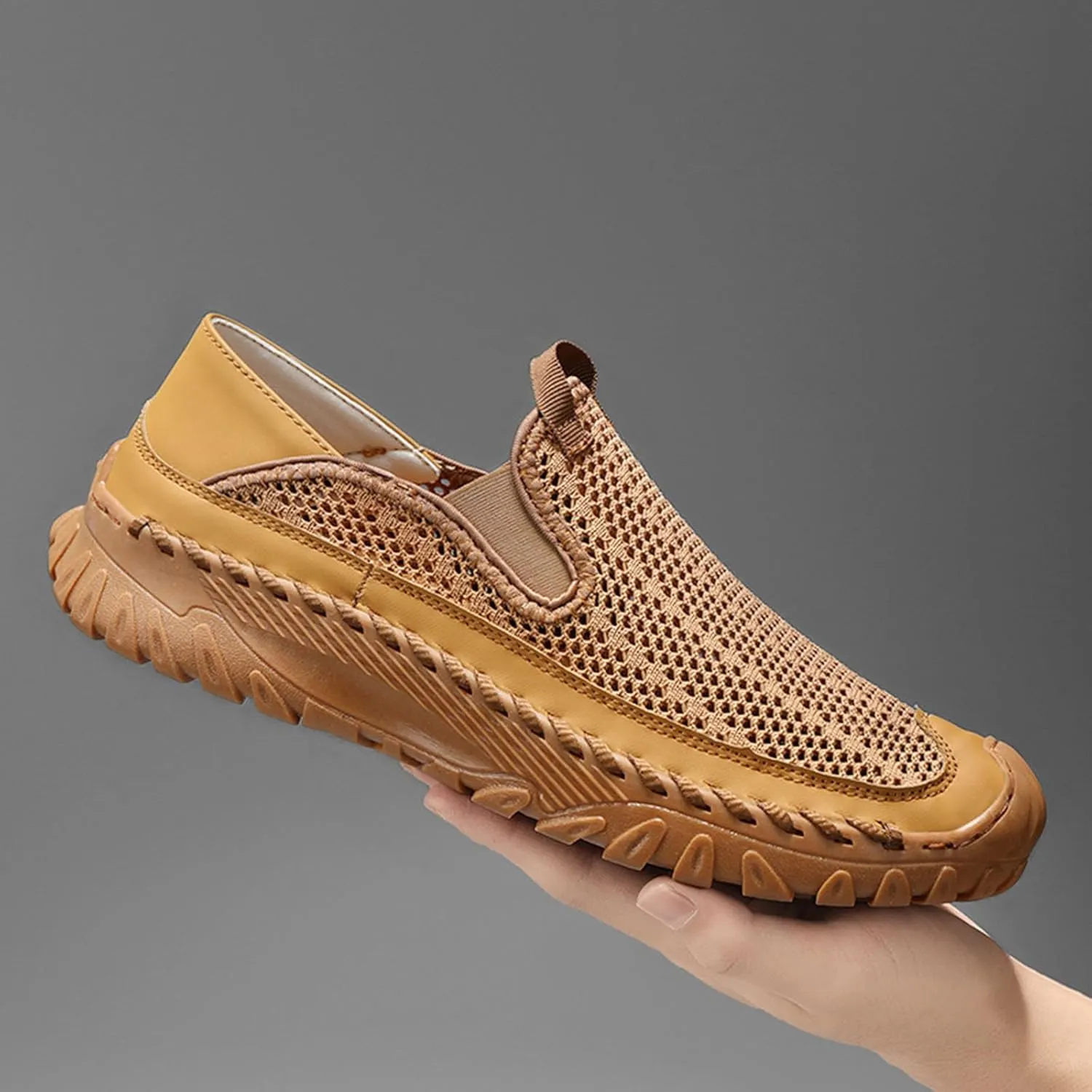 Men's Casual Handmade Breathable Hollow Mesh Loafers Outdoor Lightweight and Fashionable Soft Soled Driving Shoes