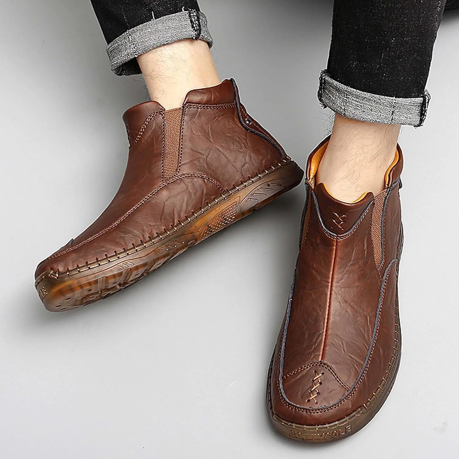 Men's Casual Loafers Men's Lightweight Breathable Casual Shoes Hand Sewn Comfortable Soft Men's Shoes Classic Business Wide Version Non Slip Oxford Shoes Black
