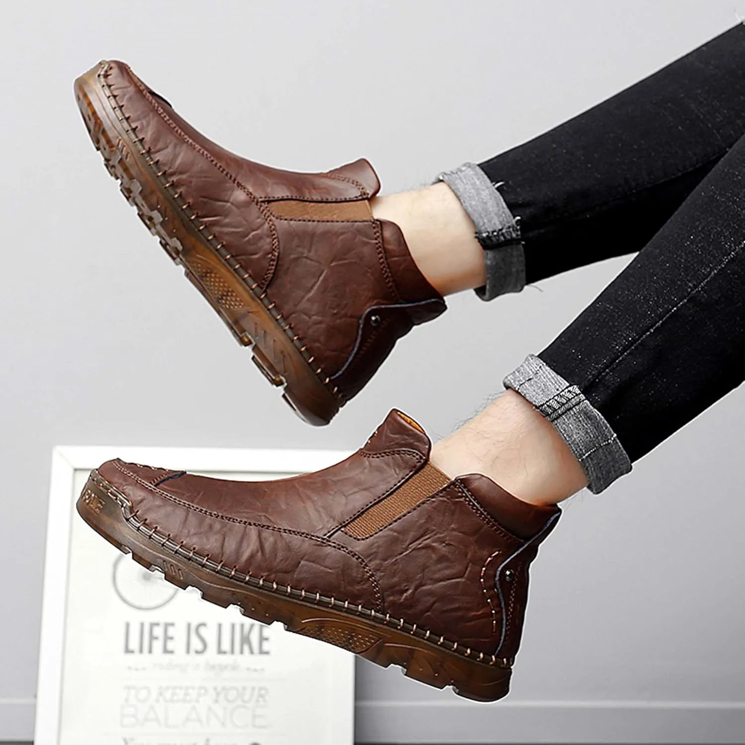 Men's Casual Loafers Men's Lightweight Breathable Casual Shoes Hand Sewn Comfortable Soft Men's Shoes Classic Business Wide Version Non Slip Oxford Shoes Black