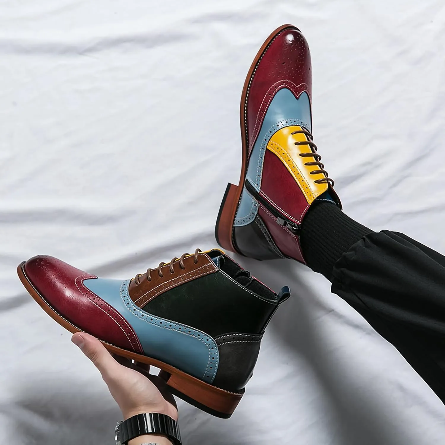 Men's Chukka Boots Lace-Up Dress PU Leather Boots Brogue Oxford Shoes for Men Stylish Casual Boot
