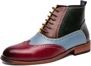Men's Chukka Boots Lace-Up Dress PU Leather Boots Brogue Oxford Shoes for Men Stylish Casual Boot