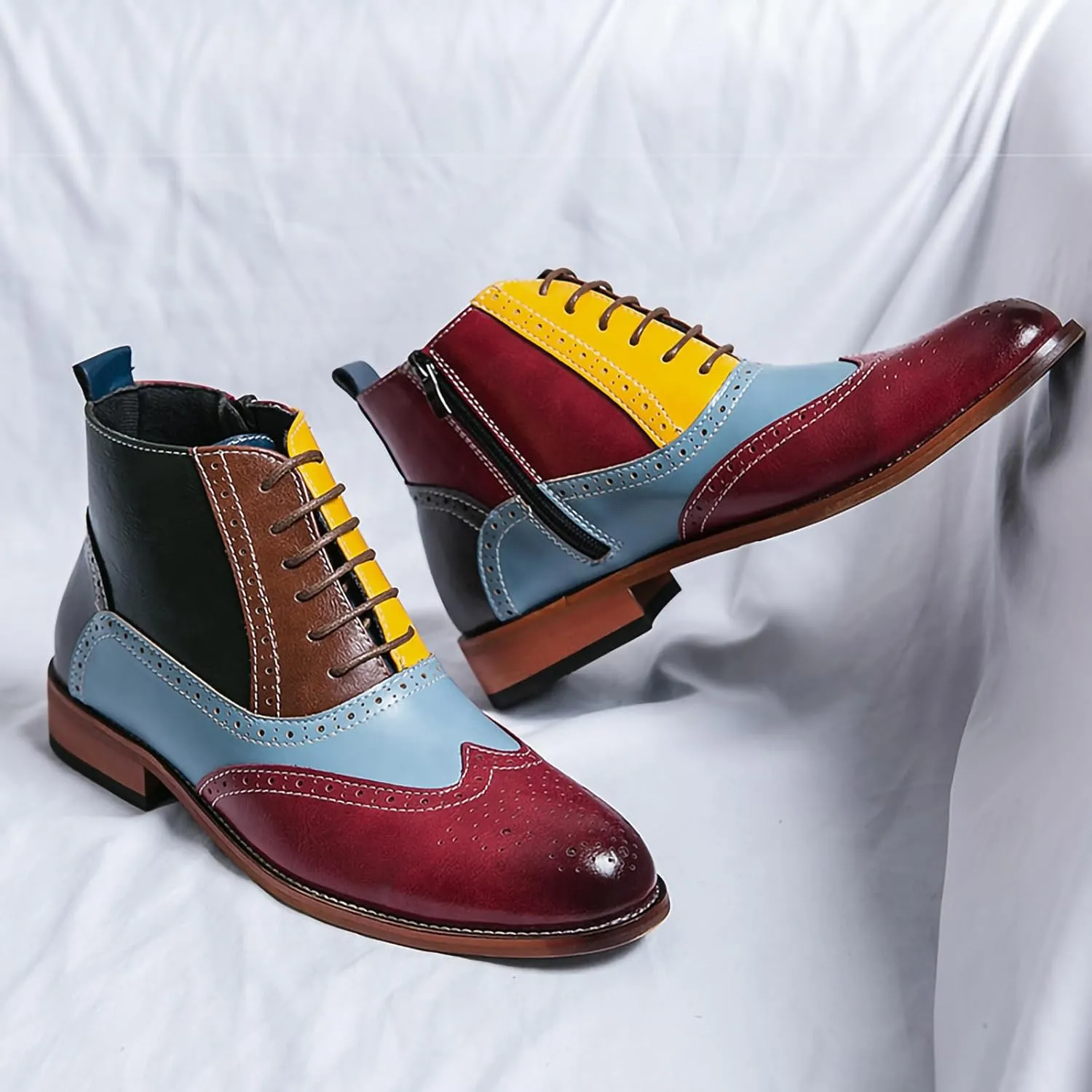 Men's Chukka Boots Lace-Up Dress PU Leather Boots Brogue Oxford Shoes for Men Stylish Casual Boot