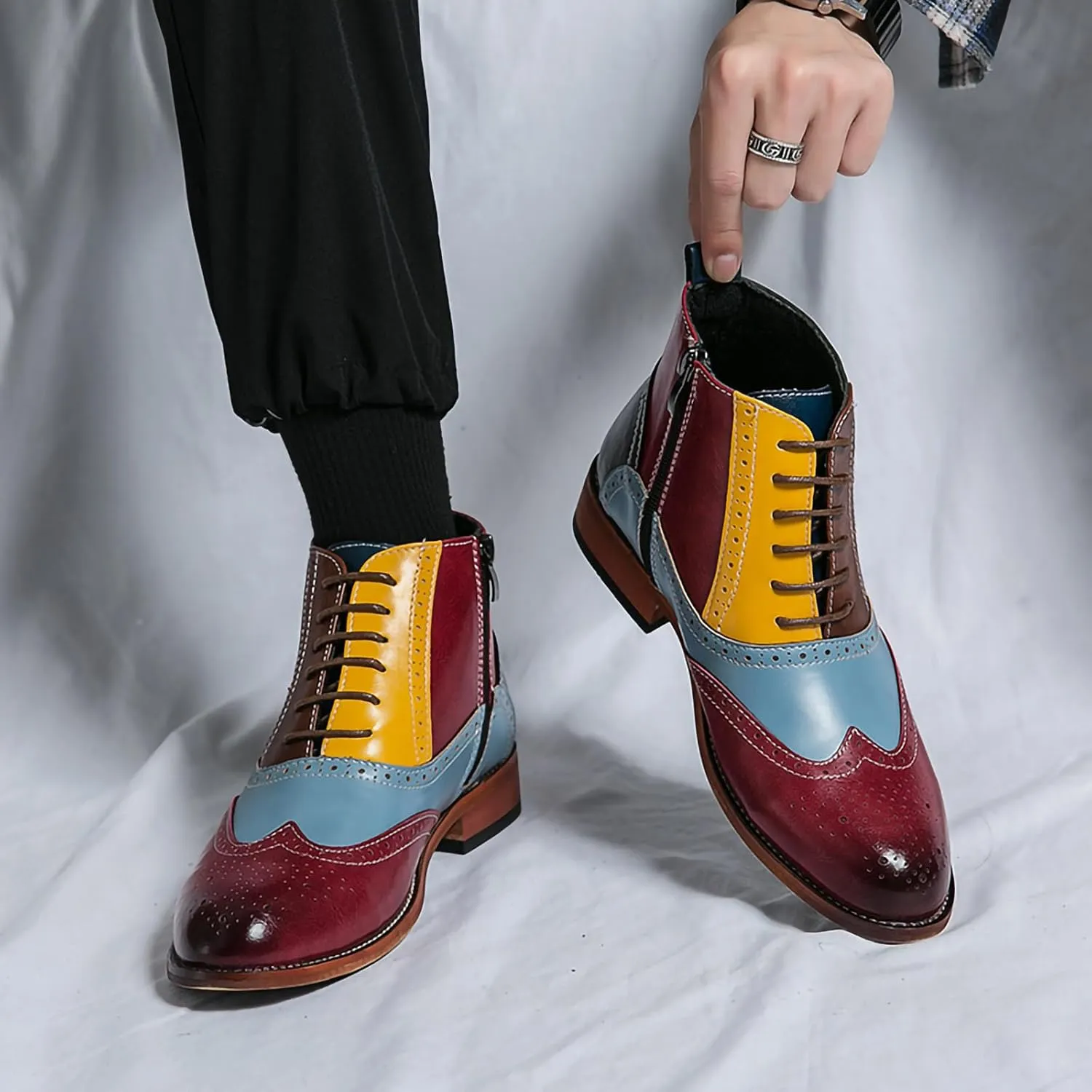 Men's Chukka Boots Lace-Up Dress PU Leather Boots Brogue Oxford Shoes for Men Stylish Casual Boot