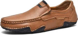 Men's Classic Business Leather Hand Stitched Flat Loafers Outdoor Comfortable Non-Slip Lightweight Driving Casual Shoes