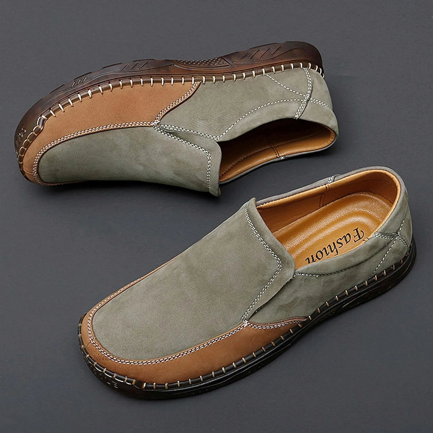 Men's Classic Business Slip On Loafers Hand Sewn Men's Shoes Non Slip Wear-Resistant Oxford Shoes Lightweight Soft Casual Leather Shoes Brown
