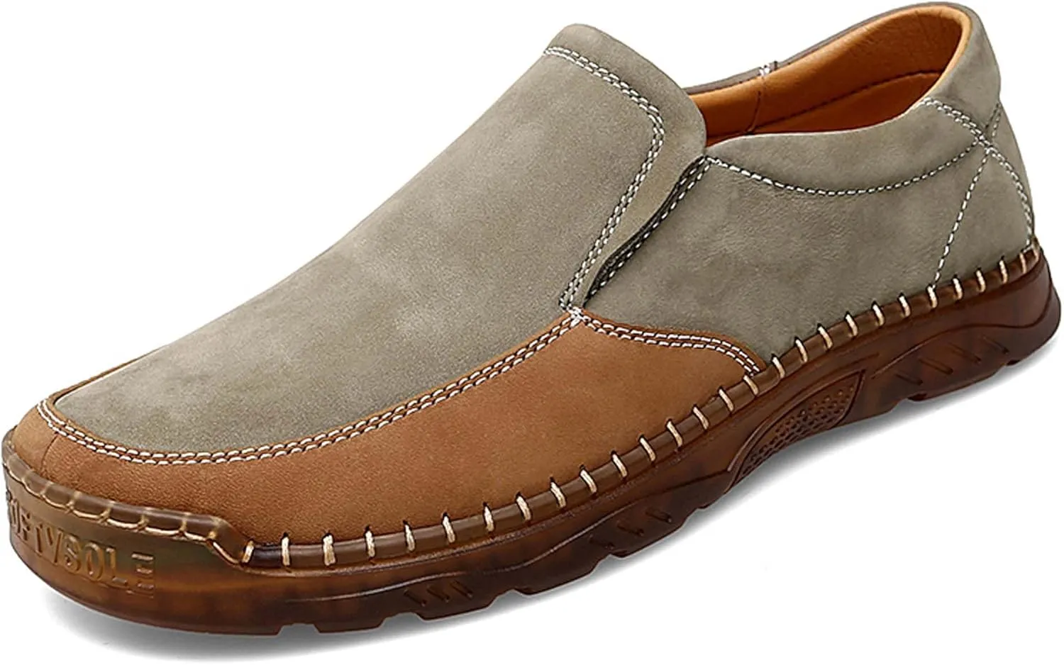 Men's Classic Business Slip On Loafers Hand Sewn Men's Shoes Non Slip Wear-Resistant Oxford Shoes Lightweight Soft Casual Leather Shoes Brown