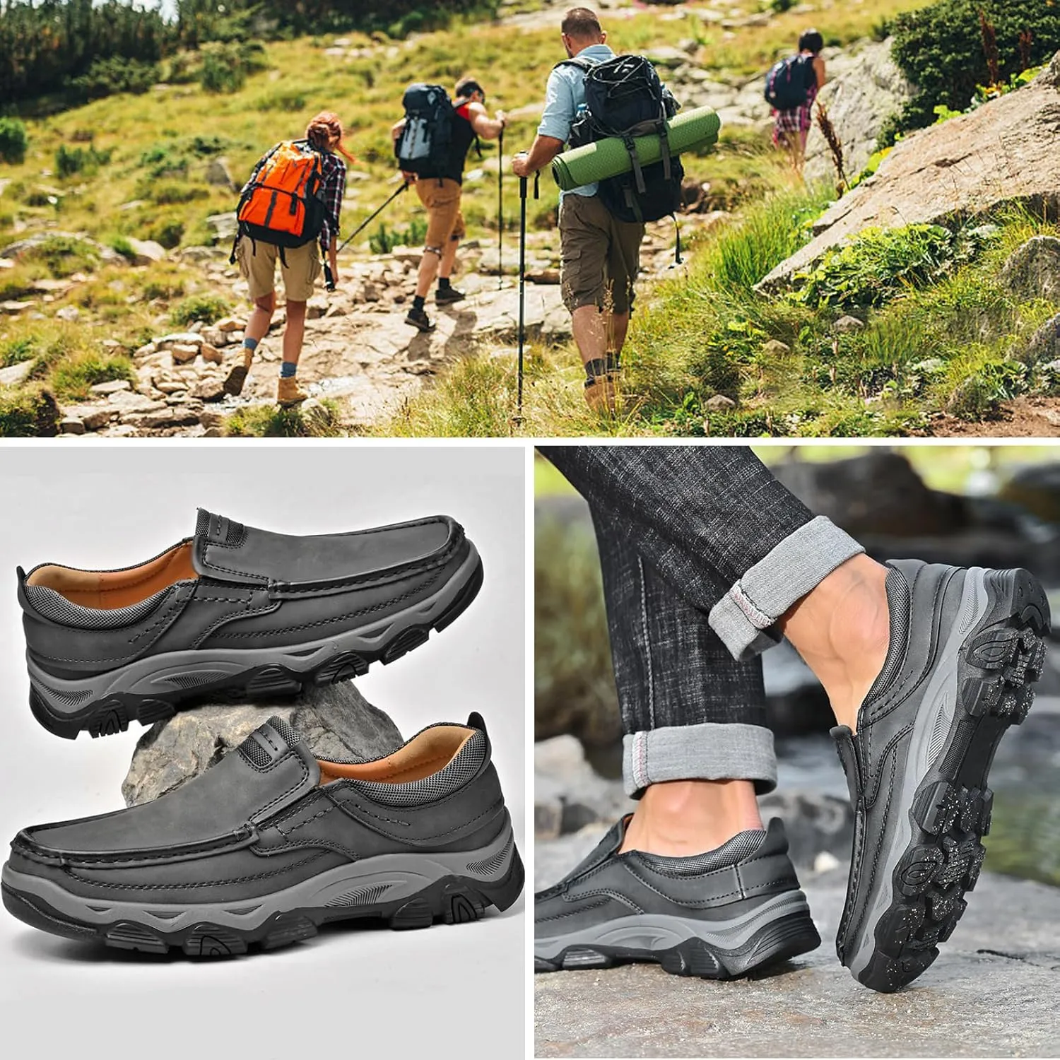Men's Comfortable Waterproof Orthopedic Walking Shoes, Slip on Boots for Men Work Loafers, No Laces Lightweight Breathable Casual Sneaker, for Outdoor Hiking