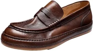Mens Commuter Slip-Resistant Lightweight Breathable Easy to Walk Men's Leather Hand-Sewn Flats Loafers Men's Monk Comfy Walking Slipers Shoes