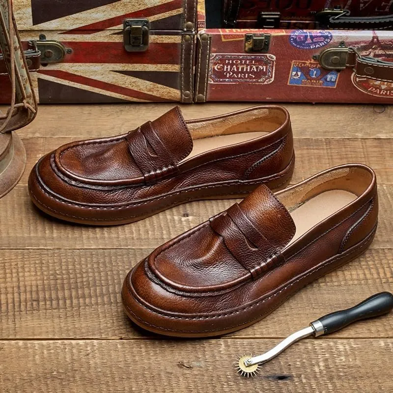 Mens Commuter Slip-Resistant Lightweight Breathable Easy to Walk Men's Leather Hand-Sewn Flats Loafers Men's Monk Comfy Walking Slipers Shoes