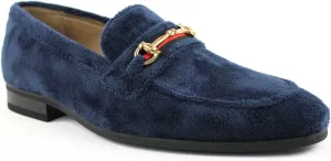 Men's Dress Shoes Navy Blue Velvet Loafer with Gold Buckle Slip On Formal Modern Classic