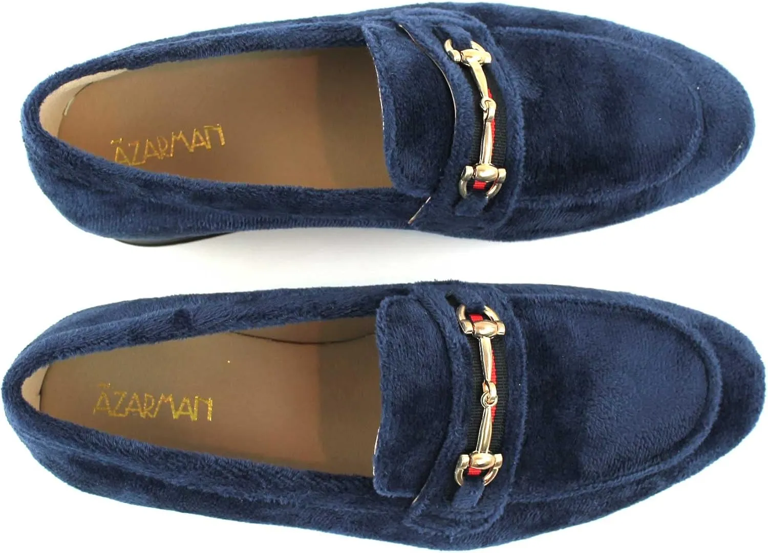 Men's Dress Shoes Navy Blue Velvet Loafer with Gold Buckle Slip On Formal Modern Classic