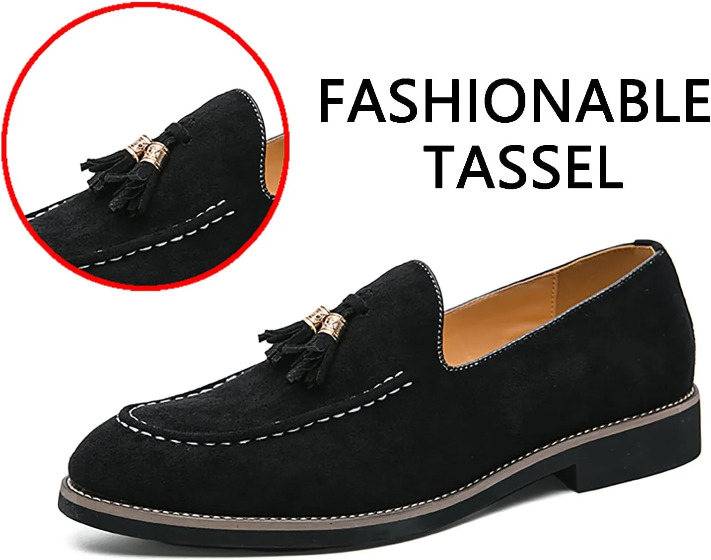 Mens Faux Suede Tasseled Leather Slip On Loafers,Casual Business Dress Shoes British Retro Moccasin Driving Shoes
